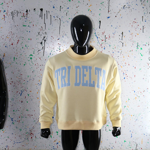 Tri Delta Crew Neck Sweatshirt <b>Men</b> 100% Cotton Knitted Regular Fit Casual Light Yellow Letter Print Front URBAN PRODUCTIONS - Product Image 4