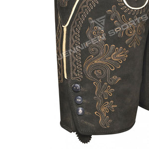 Shorts bavarois taille haute en cuir véritable, style bermuda décontracté, broderie artisanale en daim de vache véritable - Product Image 4