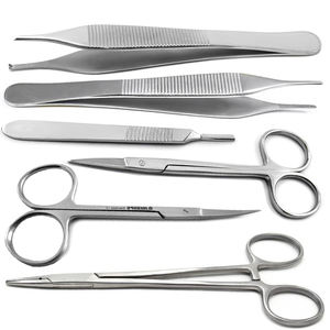 Kit d'instruments de chirurgie mineure en acier inoxydable : porte-aiguille chirurgical, ciseaux Crile Wood, pinces Iris Adson, manuel - Product Image 1