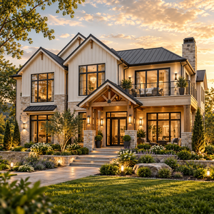 Villa de madera estilo rústico con detalles de piedra y grandes ventanas para una vida campestre moderna - Product Image 1
