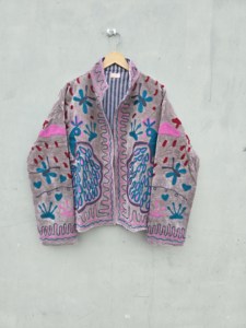 Premium <b>Velvet</b> Suzani <b>Jacket</b> <b>Women</b> Grey Peacock Floral Embroidery Bohemian Woven Autumn Winter Designer Wholesale - Product Image 1