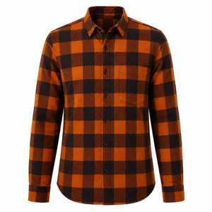 Camisa de Franela a Cuadros de Manga Larga para Hombre, Corte Regular, Casual, 100% Algodón, Cuello con Botones, Invierno, Rojo, Negro, Blanco, Tejido de Sarga - Product Image 1