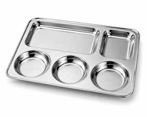 Assiettes à compartiments en acier inoxydable de qualité supérieure, finition miroir, non toxiques, compatibles lave-vaisselle, écologiques, sans BPA, rectangulaires modernes - Product Image 3