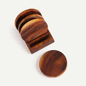 Sous-verres contemporains écologiques faits à la main en bois de Sheesham, lot de 6, absorbants pour boissons - Product Image 6