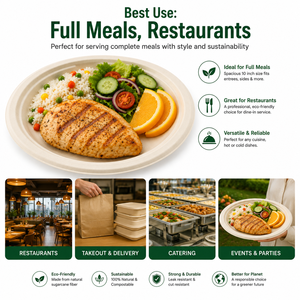Eco-friendly Heavy Duty Bagasse <b>Plate</b> Biodegradable Sugarcane Pulp Compostable <b>Disposable</b> Microwavable Freezer Safe Dinnerware - Product Image 1