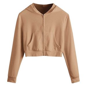 Sudadera Corta con Capucha para Mujer, Manga Larga, Color Sólido, Tejido de Algodón, Ropa de Otoño - Product Image 1