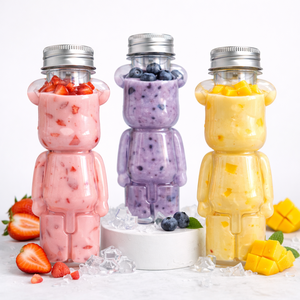 <b>Cute</b> <b>Bear</b> Shaped 400ml PET Plastic Juice Bottle with Aluminum Twist Cap and Straw Hole - Product Image 6
