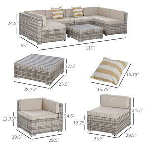 Set Divano da Esterno in Rattan PE a 7 Pezzi per Tutte le Stagioni, Mobili da Giardino in Vimini con Cuscini in Plastica a Doghe - Product Image 3