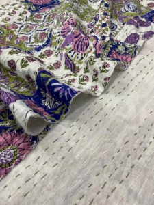 Floral Print Patchwork Eco-Friendly Cotton <b>Quilt</b> Blue Pink Green Pastoral Style Folded Home Decor All-Season <b>Throw</b> Wedding Hotel - Product Image 3
