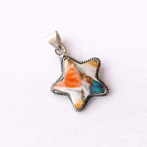 Pendentif Étoile Turquoise Coquille d'Huître Épineuse en Argent Sterling 925 Fait Main, Charme Céleste Bohème, Collier Multi-Pierres Précieuses - Product Image 3