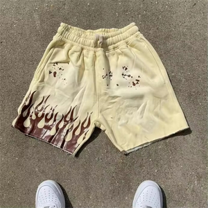 Luxury Heavyweight 360gsm Cotton Sweat shorts Oversized Boxy Fit Vintage Washed Men's Streetwear Shorts with Puff Print - Product Image 5