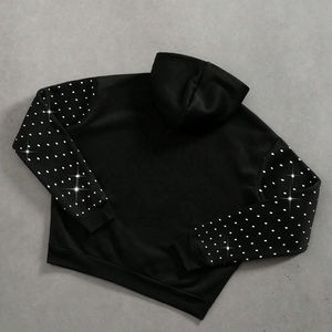 Sudadera con Capucha Negra con Pedrería y Estampado de Estrellas, Corte Holgado, Unisex, Informal, de Punto, de Poliéster, para Otoño - Product Image 3