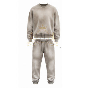 Ensemble de sweat-shirt à col rond gris uni pour homme, 100% coton, 350 g/m², vêtements décontractés, tricot en molleton français, style automne, jogging - Product Image 1