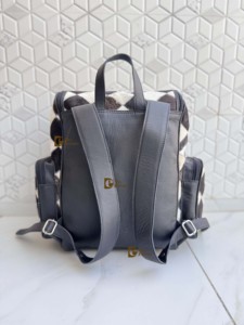 Unique Designer Cowhide Leather <b>Backpack</b> Softback Unisex Day <b>Backpack</b> Multiple Pockets Checks Design School Bag Zipper Closure - Product Image 2