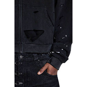 Sudadera con capucha de algodón 100% personalizada para hombre, con cremallera, estilo urbano, con pedrería roja, estampado digital, corte holgado. - Product Image 4