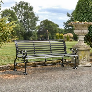 Weatherproof Powder Coated Wrought Iron Park Bench Custom Hand Forged Metal <b>Garden</b> Long Chair 3-<b>Seater</b> - Product Image 2