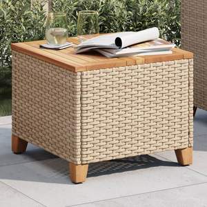 Beige 17,7 "x 17,7" x 14,6 "Poly Rattan Acacia Madera Patio Mesa Muebles de exterior con estilo - Product Image 4