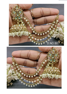 ต่างหูทรงโคมระย้าแบบทันสมัย รุ่น Polki Jhumki รหัส D.NO 887 ลายดอกไม้ ทำจากทองเหลืองประดับด้วยพลอยทับทิม เหมาะสำหรับงานแต่งงาน - Product Image 4