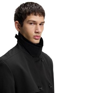 Abrigo de Hombre Estilo Británico Personalizado al por Mayor, Gabardina Negra de Poliéster con Cinturón Disponible, Abrigo Ecológico con Cuello Alto para Hombre - Product Image 4