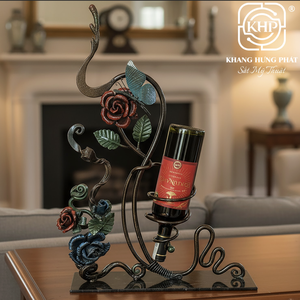 Porta Botellas de Vino de Hierro Forjado, 100% Hecho a Mano, Decorativo con Mariposas y Rosas, para una Sola Botella, Decoración Vintage de Lujo para el Hogar - Product Image 3