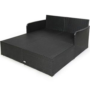Divano Letto da Esterno in Vimini Bianco con Cuscini Imbottiti per Giardino - Product Image 5