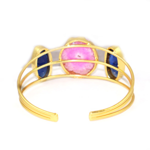 Royal Fashion Natural Pink Solar Quartz Blue Hydro Quartz 24K <b>Gold</b> Plated Bangle for Women Girls <b>Adjustable</b> Bangle Jewellery - Product Image 3