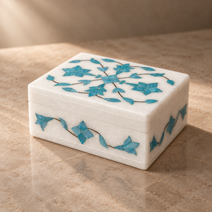 Caja de Joyería Rectangular Moderna y Elegante de Stonecrafts International con Grabado Floral Azul, Diseño Incrustado, Joyería para el Día de Acción de Gracias - Product Image 3