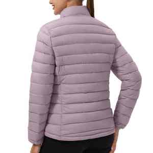 Women's Elegant Look Stand Collar Puffer <b>Jacket</b> Solid Design Plain <b>Pink</b> Color Women's Polyester Pullover - Product Image 4