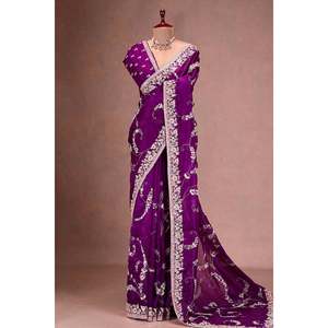 Party Wear Saree con bordado y lentejuelas Trabajo para fiestas - Product Image 5