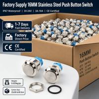 Interrupteur à bouton-poussoir étanche 16 mm en acier inoxydable, momentané, avec anneau LED lumineux pour panneau de commande d'ascenseur