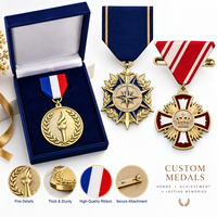 Médaille d'honneur en métal plaqué personnalisée de haute qualité, vente en gros d'usine, pas cher, avec ruban court, impression UV, souvenir