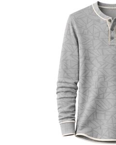 <b>Mens</b> Light Grey Geometric Printed <b>Henley</b> Pullover Sweatshirt Long Sleeve French Terry Regular Fit Casual <b>Top</b> For <b>Men</b> Winter Wear - Product Image 3