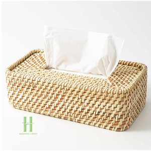 Boîte de rangement en papier écologique incontournable avec couvercle, porte-mouchoirs, organisateur, panier de rangement en fibre de rotin naturel fait main - Product Image 6