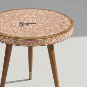 Luxury Handcrafted Meenakari Wooden Accent <b>Table</b> Vibrant Floral Inlay Print <b>Stool</b> Premium Solid Wood Leg Tripod <b>Table</b> - Product Image 2