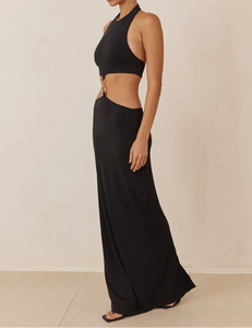 Robe de soirée de luxe avec ceinture à boucle et fente décorative au dos, en tissu extensible, silhouette moulante, fabriquée au Vietnam - Product Image 5