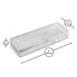 Bandeja de Esterilización Manual de Acero Inoxidable, 9" x 3" x 1", Malla Perforada, Autoclavable, Acabado Liso Pulido, Certificación CE - Product Image 4