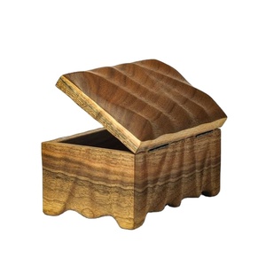 Wooden storage box with carved wave pattern <b>lid</b> decorative organizer container jewelry <b>holder</b> multipurpose rustic keepsake chest - Product Image 1