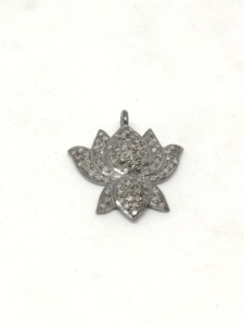 Pendentif Luxvory en argent sterling 925 naturel avec diamants pavés de couleur I, taille brillant, design LOTUS - Product Image 4