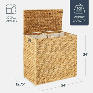 Artex HaiNam <b>Rectangular</b> Natural Water Hyacinth <b>Storage</b> <b>Basket</b> With Handles Rustic Multi-Purpose Organizer For Laundry <b>Storage</b> - Product Image 6