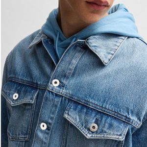 Custom <b>Mens</b> <b>Blue</b> Denim Jacket Faded Washed Look Casual Slim Fit Jean Outerwear for Street Fashion and Urban Style - Product Image 6
