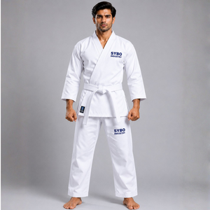 Conjunto de Karate Gi para Adultos, Uniforme de Karate de Algodón Blanco, Chaqueta, Pantalones y Cinturón Incluidos, Ligero, para Entrenamiento de Estudiantes, Niños, Azul - Product Image 1