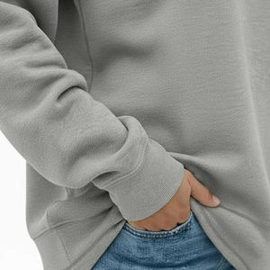 Sweat-shirt gris à col rond pour femme, manches longues, couleur unie, tricoté en coton, décontracté, pour l'automne, avec poches - Product Image 5