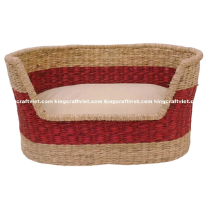 Lit pour chien en rotin et jonc de mer naturel, écologique, panier en fibres végétales pour animaux, été et hiver, King Craft Viet, maison pour animaux de compagnie, salon - Product Image 5