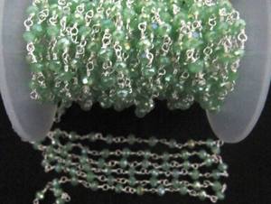 Green Chalcedony Rondelle Faceted Beaded Aati Chain 3mm <b>Rosary</b> chain - Product Image 3