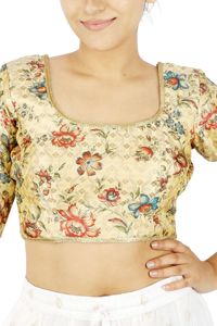 Blusa Corta de Mujer con Estampado Floral, 100% Seda Tejida, Lavable, Cuello Cuadrado, Manga Corta, para Uso Diario y de Fiesta - Product Image 3