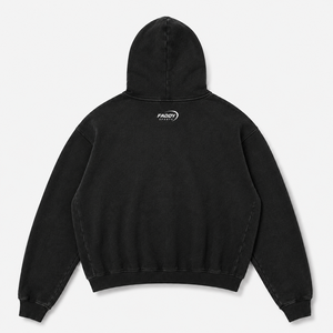 Sudadera con capucha unisex extragrande de color negro carbón con efecto vintage, de tejido grueso, con bolsillo canguro, personalizable OEM. - Product Image 2