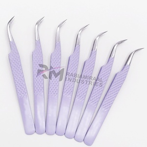 Pince à cils RABIAMIRAAL INDUSTRIES en acier inoxydable, pointe lisse, précision, pointe courbée, manche revêtu violet, anti-magnétique - Product Image 1