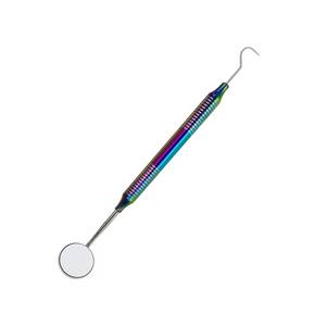 Miroir buccal dentaire avec extrémité à crochet, plusieurs couleurs, poignée moletée, instrument manuel de classe I - Product Image 4