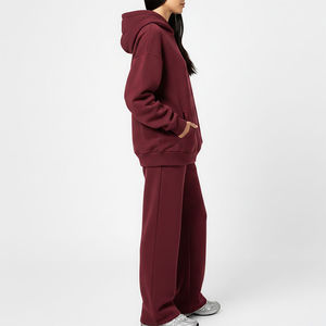 Conjunto de Sudadera con Capucha Oversize y Pantalones Deportivos para Mujer, Color Sólido, Forro Polar, Manga Larga, Ropa de Otoño con Logotipo Estampado - Product Image 2