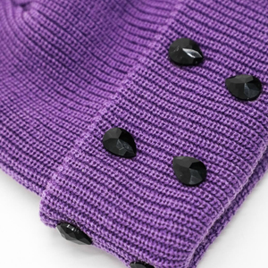 Custom <b>Purple</b> Pink Black Rhinestone Beanie <b>Hat</b> Unisex Knit Winter Cap Solid Color Cute Style Winter Slouchy Cap Wholesale - Product Image 5